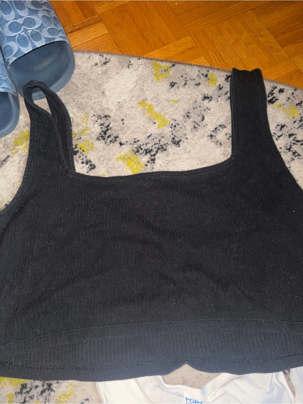 SO Black Ribbed Square-Neck Crop Top